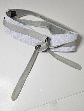 Ada Wrap Belt Pebbled White Gray Leather Tie Two Tone Anthro OS